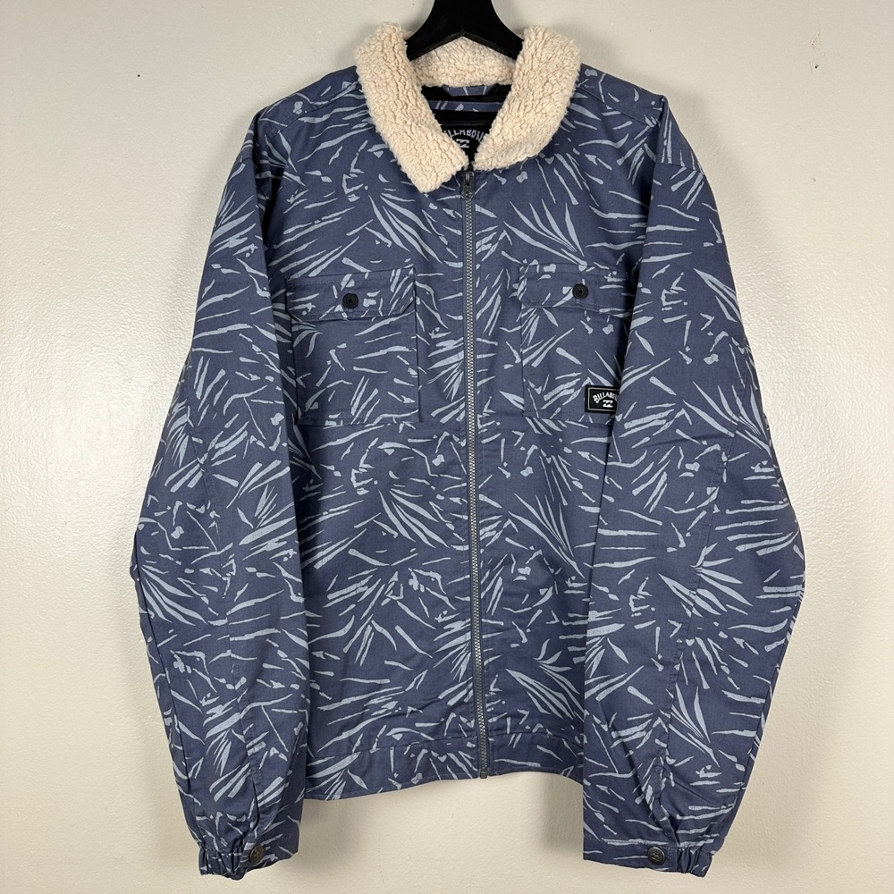 Billabong Men's XL Xander Jacket Denim Blue Borg Collar Abstract Print New